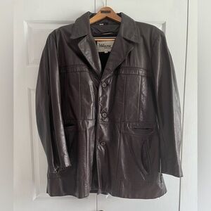 Vintage Wilsons Men's Dark Brown Leather Jacket/Coat In A Size 44.